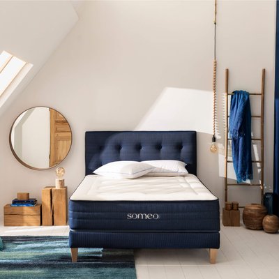 Ensemble matelas ressorts, latex et mémoire de forme, sommier, pieds et tête de lit Rêve 700 SOMEO
