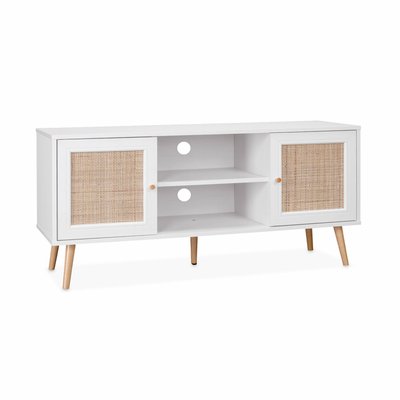 Meuble TV scandinave cannage 2 portes 120cm BOHÈME SWEEEK