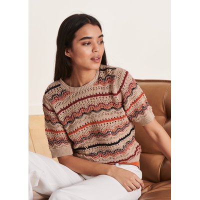 Pull manches courtes en maille crochet fantaisie LA FEE MARABOUTEE
