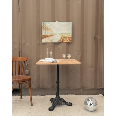 Table à manger bistro en chêne et fer Denise N°1213 - Bon état DEBONGOUT