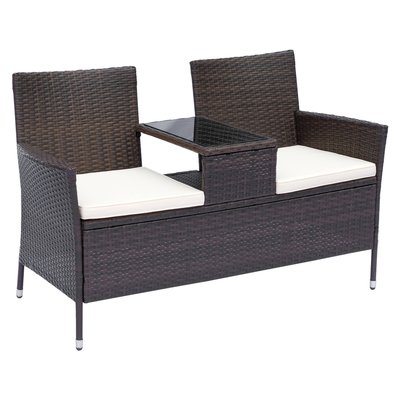 Banc De Jardin Design Contemporain 2 Places Tablette Intégrée Chocolat OUTSUNNY