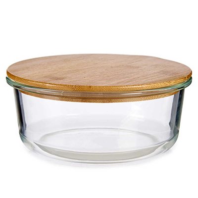 Boîte de Conservation Ronde en Verre avec Couvercle Hermétique en Bambou - 95cl WADIGA