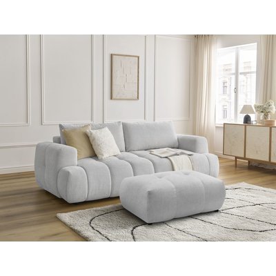 Canapé droit convertible 3 places en tissu lisse avec pouf, FUJI BOBOCHIC