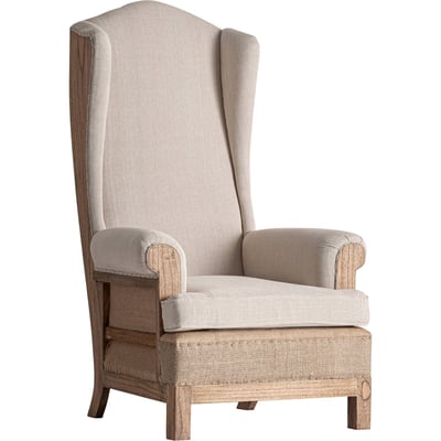 Fauteuil classique haut dossier bois et lin RECOLLECTION