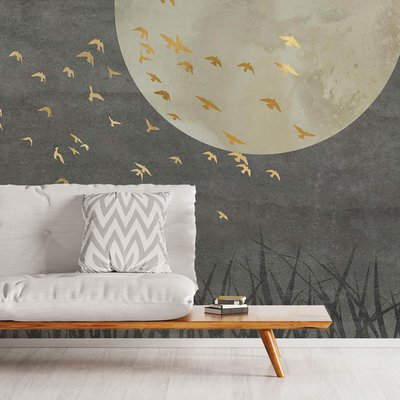 Papier peint oiseaux dores HEXOA