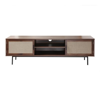 Meuble TV décor noyer avec façades en tissu  L140 cm - JETSON CALICOSY