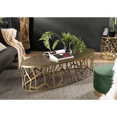 Table basse design ovale métal doré style contemporain 150x60cm ZALA PIER IMPORT
