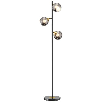 Lampadaire globe design néo-rétro 3 ampoules orientables H. 162 cm métal noir doré verre gris HOMCOM