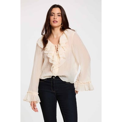 Chemise col v plissée MORGAN