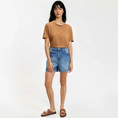 Linen Crew Neck T-Shirt with Short Sleeves LA REDOUTE COLLECTIONS
