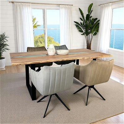 Table rivière epoxy lagon et bois d'acacia 200 cm BORA PIER IMPORT