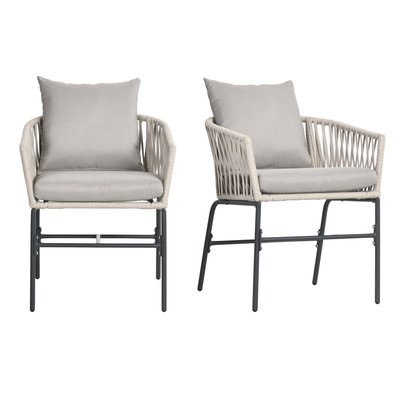 Lot de 2 fauteuils de jardin avec coussins métal cordes PE noir gris OUTSUNNY