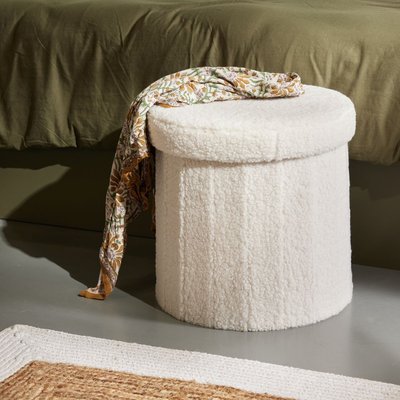 Pouf coffre rond en tissu bouclette MOKA TODAY