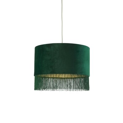 43cm Velvet Fringe Cylinder Lampshade Green SO'HOME