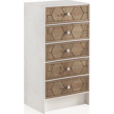 Commode blanche effet bois frêne 5 tiroirs déco hexagonale RECOLLECTION
