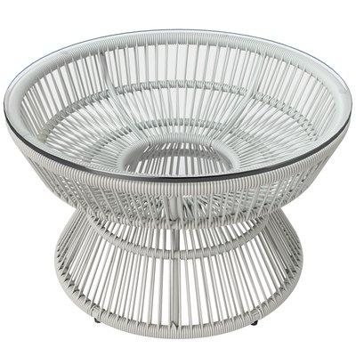 Table basse de jardin ronde résine aspect rotin plateau verre OUTSUNNY