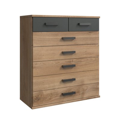 Commode 7 tiroirs décor chêne et graphite - L91 cm CALICOSY