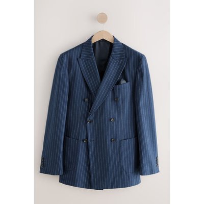 Blazer standard croisé en lin à rayures NEXT