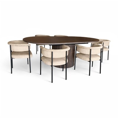 Table ovale extensible 180/220cm et 6 fauteuils en tissu NOW'S HOME