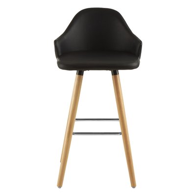 Bar Stool in Black Leather Effect with Beech Wood Legs SO'HOME