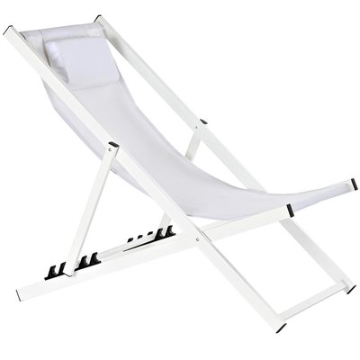 Chaise longue pliante chilienne en aluminium et tissu blanc 102x63x98cm WADIGA