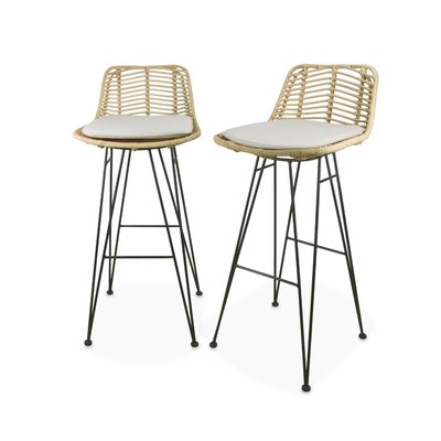 Tabouret de bar métal et rotin 75cm (lot de 2) CAHYA SWEEEK