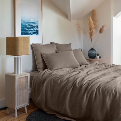 Housse de couette lin et coton lavé SONGE CARRE BLANC