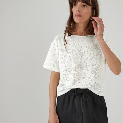 Guipure Lace T-Shirt with Boat Neck LA REDOUTE COLLECTIONS