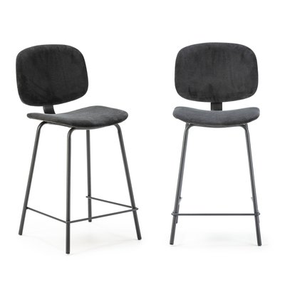 Lot de 2 tabourets en velours côtelé avec pieds en métal noir H65 cm - ARUS CALICOSY