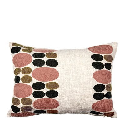 Housse de coussin GALETS en polycoton brodé BLANC D’IVOIRE