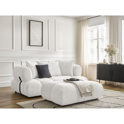 Canapé droit fixe 2 places en tissu bouclette avec pouf, ALYA BOBOCHIC