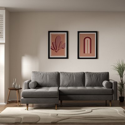 Coco Mid-Century Velvet Chaise - Left facing with Walnut Legs SO'HOME