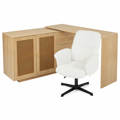 Ensemble de bureau d’angle rotatif avec portes rotin et chaise de bureau, DICCPERNTHOMASINAB MEUBLES COSY
