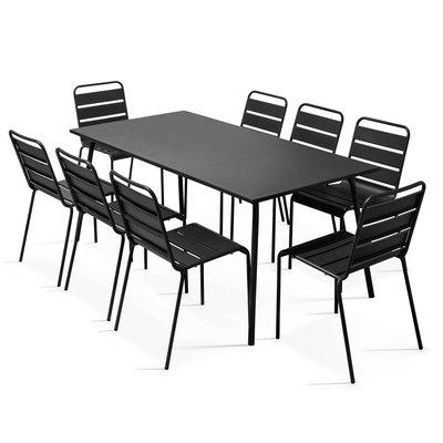 Salon de jardin table et 8 chaises en acier thermolaqué, PALAVAS OVIALA