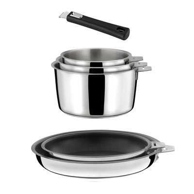 Lot 6 pièces - 3 casseroles, 2 poêles revêtement céramique et 1 poignée noire - MALICE CUISINOX