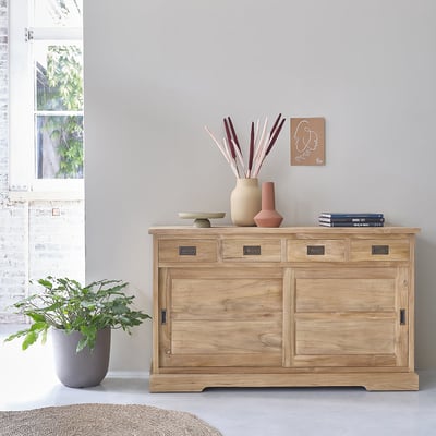 Buffet en teck massif 150 cm 2 portes 4 tiroirs  BOSTON BERAH GETAH