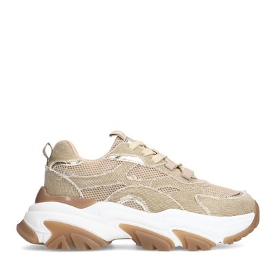 Beige denim sneakers met metallic details, Baskets denim avec détails métallisés SACHA