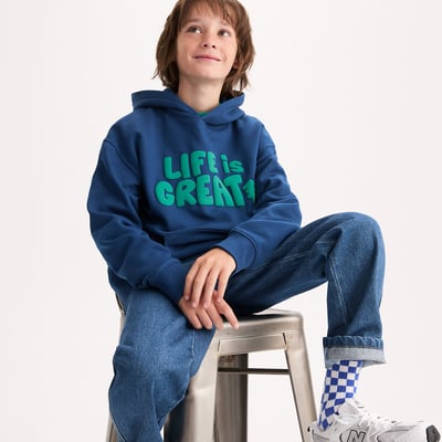 Sweat à capuche en molleton, avec message en encre gonflante LA REDOUTE COLLECTIONS