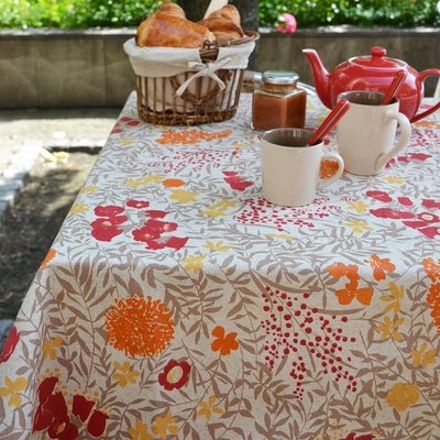 Nappe enduite ronde ou ovale MIMOSA fond lin FLEUR DE SOLEIL