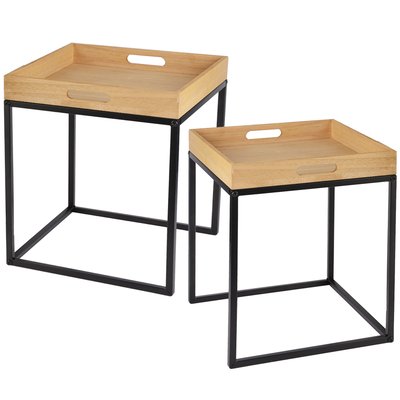 Set de 2 tables basses gigognes bois et métal noir 40x40x42cm WADIGA