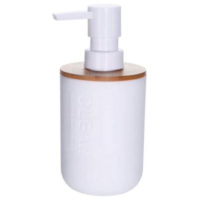 Distributeur de savon blanc et bambou - 7x16cm WADIGA