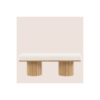 Banc 2 places en bois clair et tissu bouclette écru L120 - FLORIAN HELLIN, DEPUIS 1862
