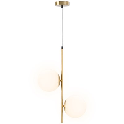 Suspension design néo-rétro 2 globes verre blanc opaque métal doré HOMCOM
