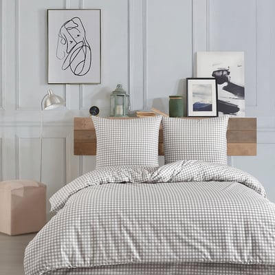 Parure Housse de couette 3 pcs 240x220 cm 100% coton 57 fils imprimé."Vichy gris" C DESIGN HOME TEXTILE