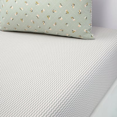 Drap housse en percale de coton vert, BERGAMOTE DESFORGES