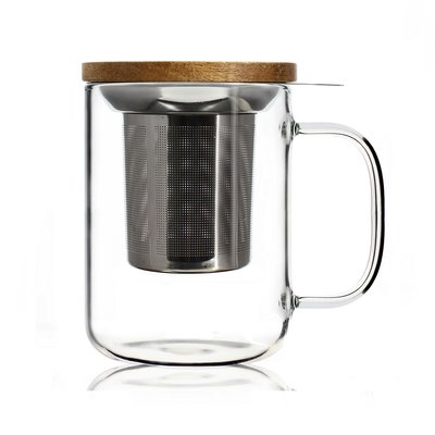 Tisanière en verre et couvercle en bois d'acacia 450ml, GUSTAVE OGO LIVING