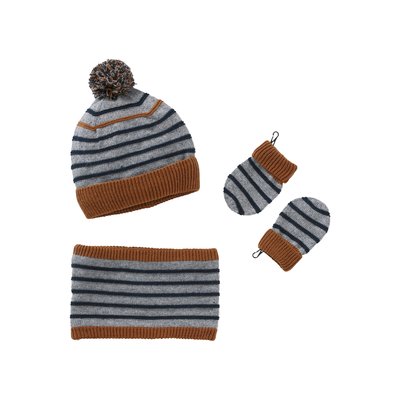 Ensemble marin  bonnet + snood + moufles VERTBAUDET
