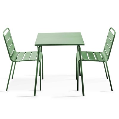 Salon de jardin table carrée et 2 chaises en métal, PALAVAS OVIALA