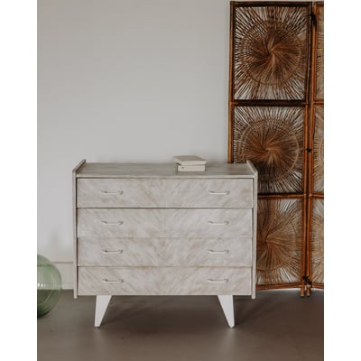 Jolie commode en bois teinté couleur crème Olga N°1109 - Bon état DEBONGOUT