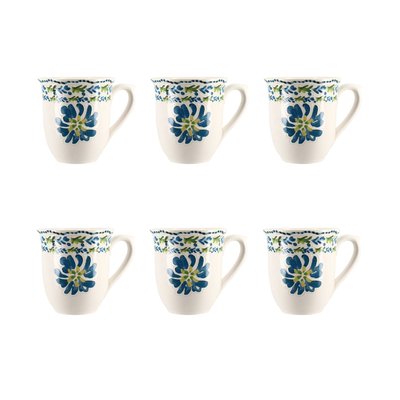 Lot de 6 mugs à motif floral en grès 35cl, GARDENIA NOVASTYL